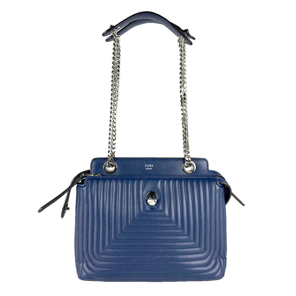 Fendi Shoulder Bag Dotcom Leather Navy Blue